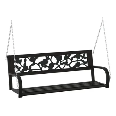 vidaXL Garden Swing Bench cm Steel and Plastic Black Patio Hanging Bench