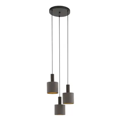 Pendant Light Colour Dark Brown Shade Cappuccino Gold Fabric Bulb E27 3x60W