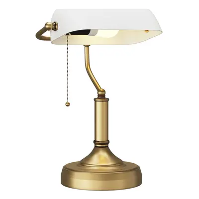 HOMCOM Banker's Table Lamp w/ Antique Bronze Tone Base, White