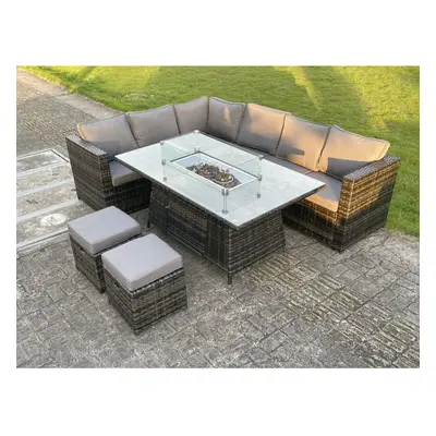 Fimous Seater PE Rattan Corner Sofa Set Gas Fire Pit Dining Table