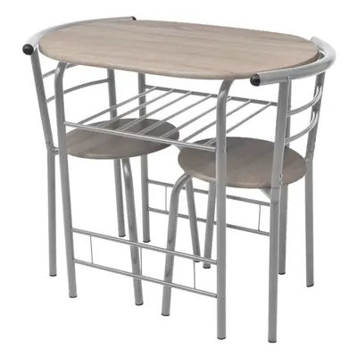 vidaXL Breakfast Bar Set Piece MDF Silver Kitchen Dining Room Table Stools