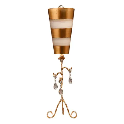 Table Lamp Cream & Gold Stripes Tapered Shades Hanging Crystals LED E27 60W