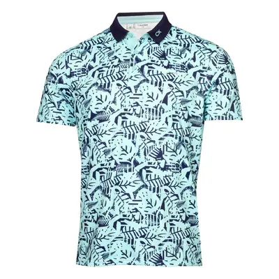 (M, Aqua/Evening Blue) Calvin Klein Mens Abstract Print Easy Care Wicking Golf Polo Shirt