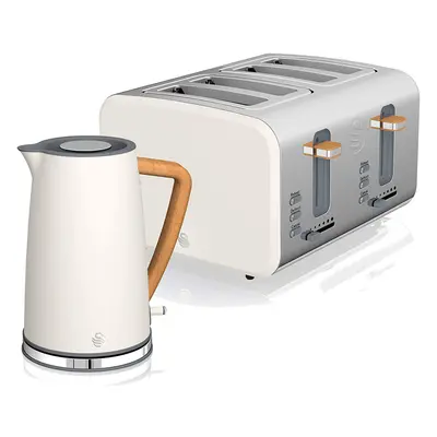 (Cotton White, Kettle & Slice Toaster) Swan Nordic Cotton White Kitchen Set with 1.7 Litre Kettl