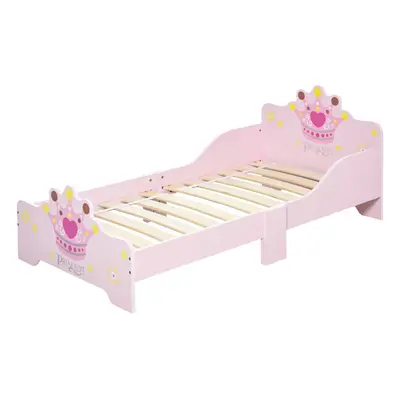 HOMCOM Kids Wooden Princess Crown & Flower Single Bed Safety Side Rails Slats