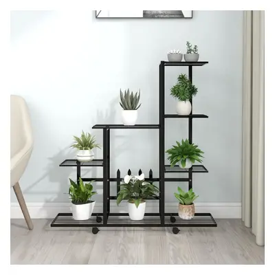 vidaXL Flower Stand with Wheel Black Metal Home Decor Plant Rack Display Shelf