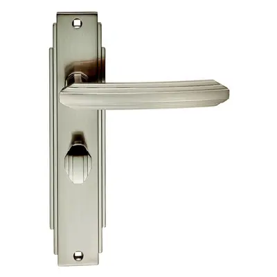 PAIR Line Detailed Handle on Bathroom Backplate x 45mm Satin Nickel