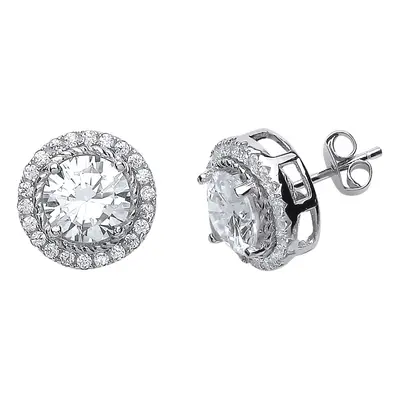 Jewelco London Ladies Sterling Silver Cubic Zirconia Halo Stud Earrings - GVE503