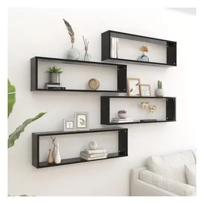 vidaXL 4x Wall Cube Shelves Black Chipboard Storage Hanging Floating Shelf