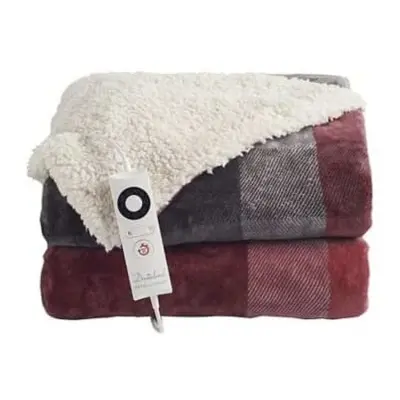 Velvety Electric Heated Throw grey and Red check - x 180cm