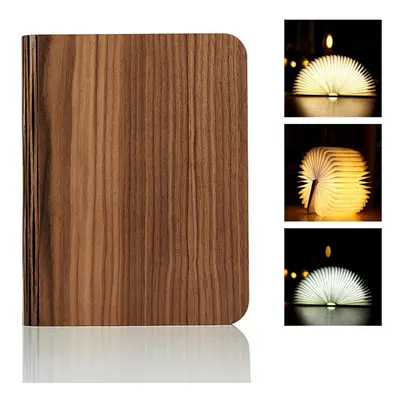 (Wood Cover-Coffee, 14.7x11x2.5cm) Fordable Night LED Book-light USB Rechargeable Magnetic color