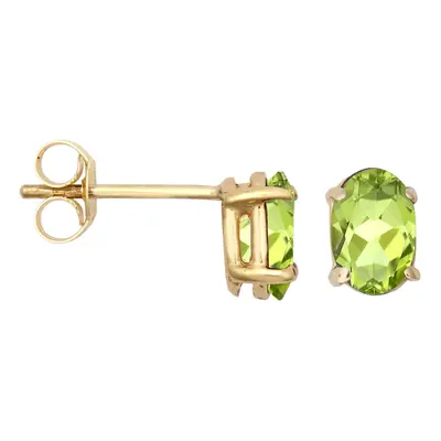 Jewelco London Ladies 9ct Yellow Gold Light Green Oval Peridot Claw Solitaire Stud Earrings, 6x4