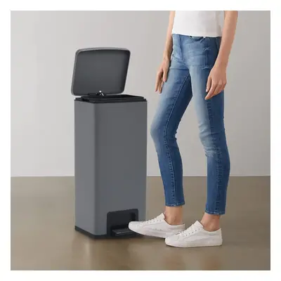 vidaXL Dustbin with Pedal Anti-fingerprint 30L Grey Stainless Steel Basket