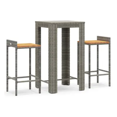 (grey, piece) vidaXL Garden Bar Set Bar Table and Chair Poly Rattan and Solid Wood Acacia