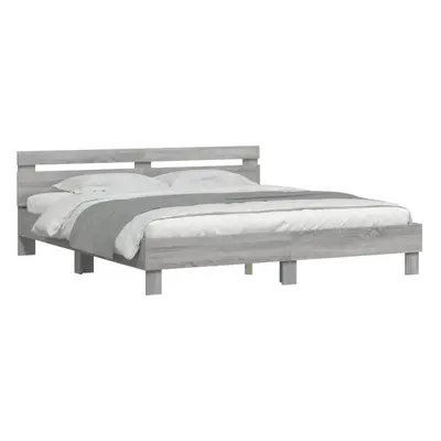 (grey sonoma, x cm) vidaXL Bed Frame with Headboard Bed Base Mattress Foundation Engineered Wood