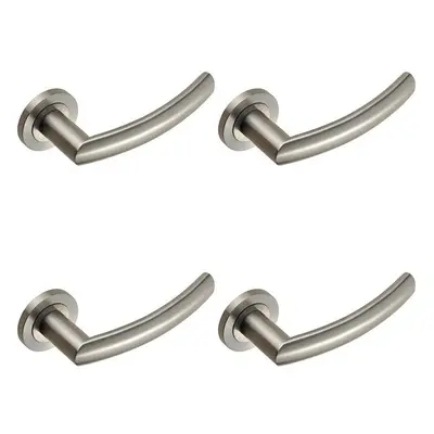 4x PAIR Curved Round Bar Handle on Round Rose Concealed Fix Satin Steel