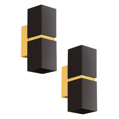 2 PACK Wall Light Colour Gold Plated Steel Black Square Shape Shade GU10 2x3.3W