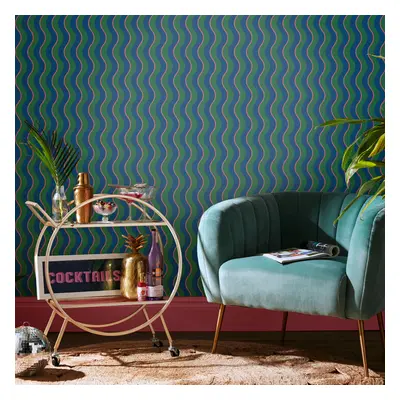 Envy Making Waves Neon Nights Blue Stripe Wallpaper