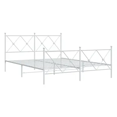 (white, 150x200 cm/with headboard & footboard) vidaXL Metal Bed Frame with Headboard and Footboa