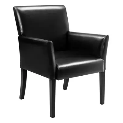 Upholstered Armchair Black w/ Wood Frame & Mid-Back Living Room Office