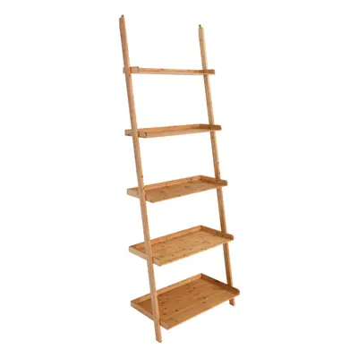 5-Tier Ladder Shelf Bamboo Bookshelf Wall-Leaning Storage Plant Stand