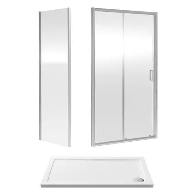 6mm Toughened Safety Glass Sliding Shower Door, Side Panel and Shower Tray - x x 1900mm - Chrome