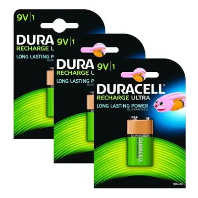 3 x Duracell 9V PP3 Block mAh Rechargeable Batteries HR22 6LR61 HR9V DC1604