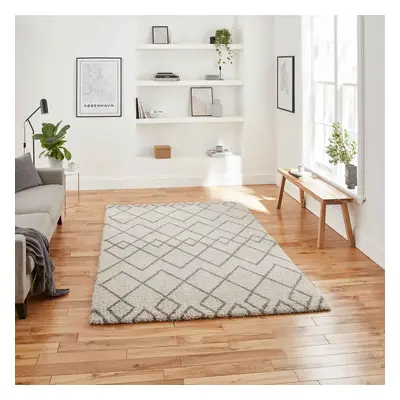 (Cream/Grey, x cm) Nordic Scandi Geometric Shaggy Rugs Large Thick 4cm Shag Pile Warm Soft Carpe