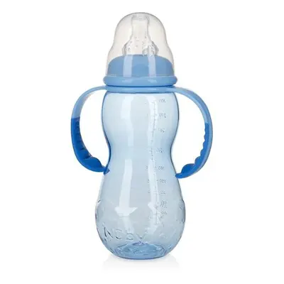 Nuby 10 oz Handles with Stage Standard Neck Non-drip Bottle, Blue - Case of