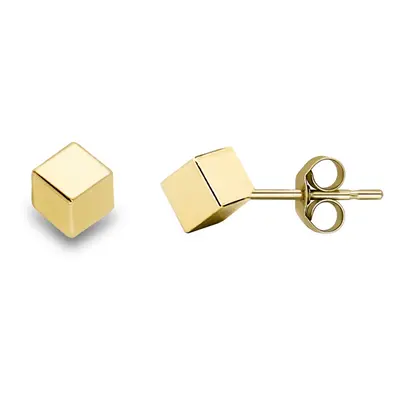 Jewelco London Ladies 9ct Yellow Gold Square Polished Cube Stud Earrings 4mm - SENR02176