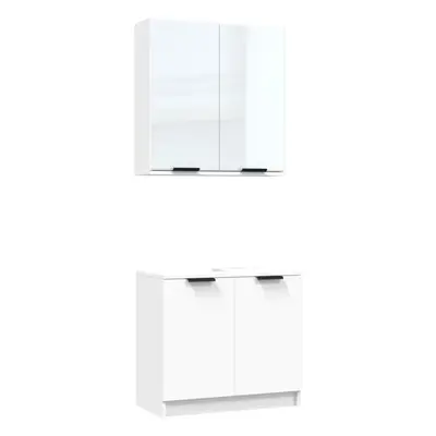 (White) vidaXL Bathroom Cabinet Set Piece Engineered Wood Sink Unit Multi Colours