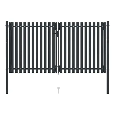 vidaXL Double Door Fence Gate Steel 306x220cm Anthracite Garden Barrier Border