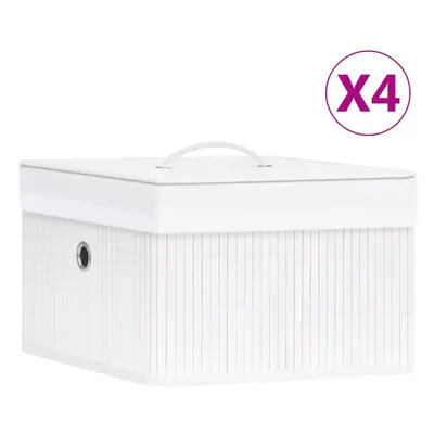 vidaXL 4x Bamboo Storage Boxes White Shelf Basket Chest Household Organisation