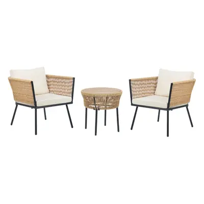 Bistro Set with Cushion GARGANO PE Rattan Natural