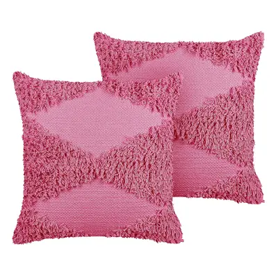 Set of Tufted Cotton Cushions x cm Pink RHOEO