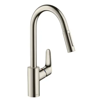 hansgrohe Focus kitchen tap, pull out spray and 150Â° swivel range, stainless steel