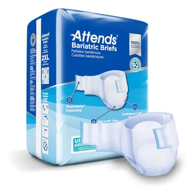 Attends Bariatric Briefs with Advanced DermaDry Technology for Adult Incontinence Care, XX-Large