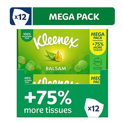 Kleenex? Balsam Tissues, Mega Pack - 1,344 Sheets (12 Boxes x Sheets) - Balm Tissues Protect and