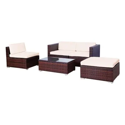 (Brown, With Cover) EVRE California seater Rattan Outdoor Garden Set