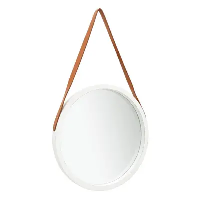 vidaXL Wall Mirror with Strap cm White Hanging Mirror Retro Mirror Bathroom