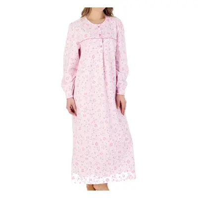 (Pink, UK 24/26) Slenderella Ladies Floral Flannel Cuffed Sleeve Long Nightdress