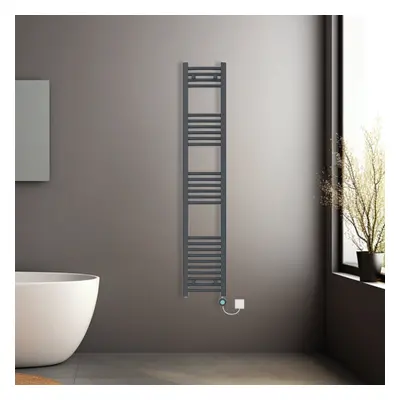 (Anthracite, 1600x300mm) Pre-filled Electric Curved Heated Towel Rail Radiator Thermostatic