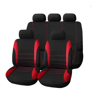 (Red) 9pcs Universal Car Seat Cover Cloth Art Auto Interior Decoration