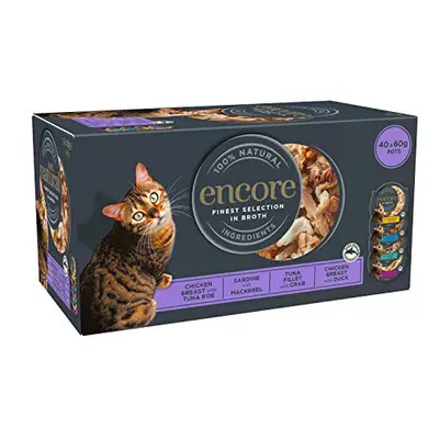 ENCORE 100% Natural Wet Cat Food Pot, Multipack Fish and Chicken Selection in Broth 60g Pot (Pac