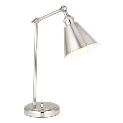 Bright Nickel Table Lamp Light - Satin White Inner Shade - Knurled Detailing