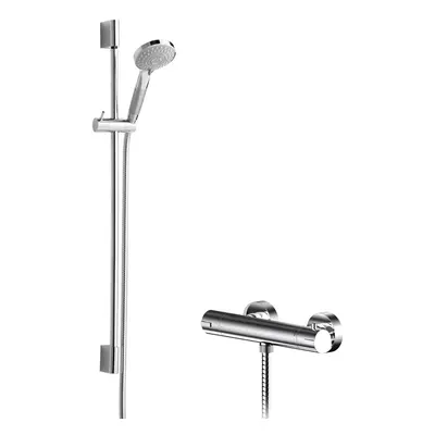 Current Round Bar Valve & Slimline Slide Rail Shower Set - Chrome - Balterley