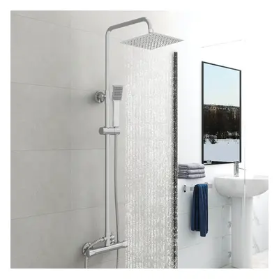 Exposed Valve Thermostatic Shower Mixer Set Twin Head Rainfall Chrome