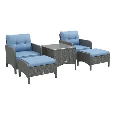 Outsunny Pieces Outdoor Patio Furniture Set Wicker Conversation Set Blue