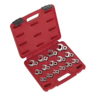 15pc Open Ended Crows Foot Nut Spanner Socket Set - 3/8" Square Drive Ratchet