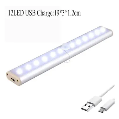 (12LED USB Charge, Warm Light) Wireless LED Cabinet Night Light Motion Sensor Light Closet Night